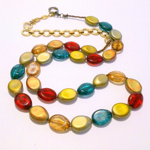 Long Asymmetrical Multi Color Chunky Bead Necklace - Picture 3 of 4